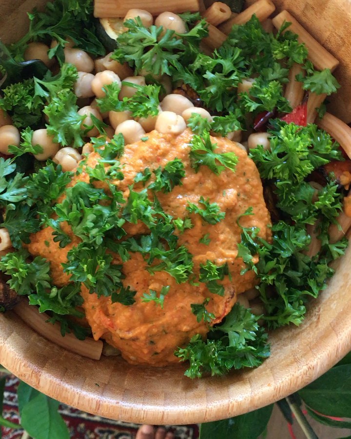 Chickpea Pasta with Homemade Sauce and Lots of Parsley