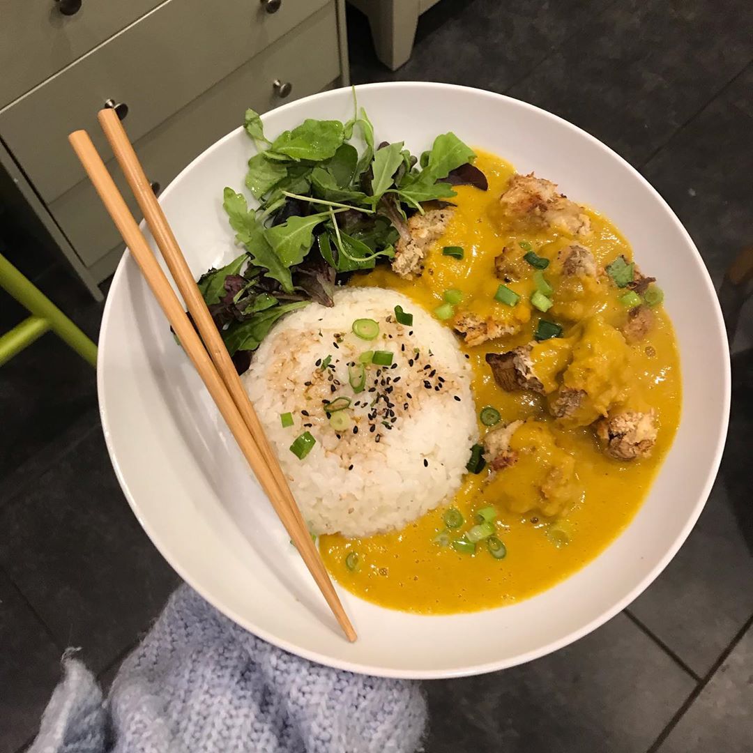Homemade Katsu Curry with Mushrooms and Side Salad