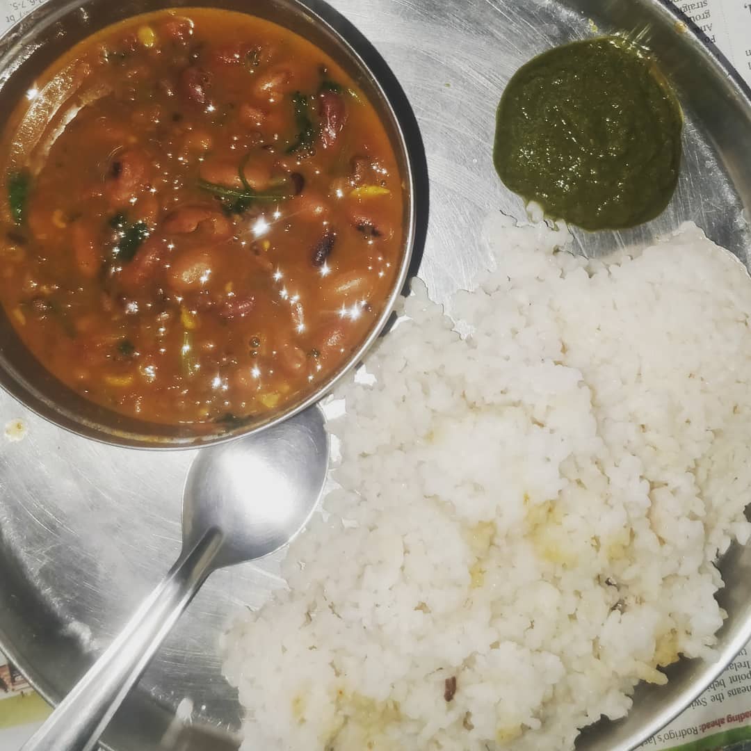 Rajma and Gahat Ki Daal + Steamed Rice + Green Mint Chutney