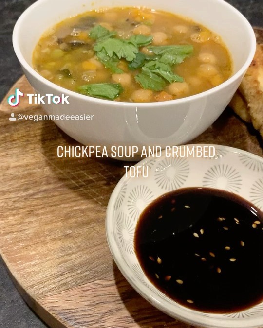 Chickpea Soup with Crumbed Tofu and Chilli Sauce