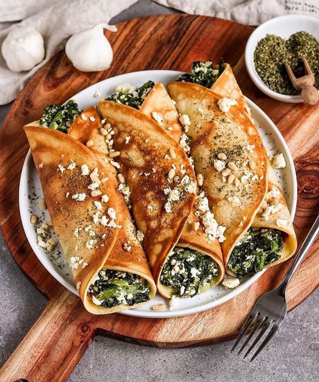 Vegan Oven-Baked Filled Crepes with Spinach and Feta