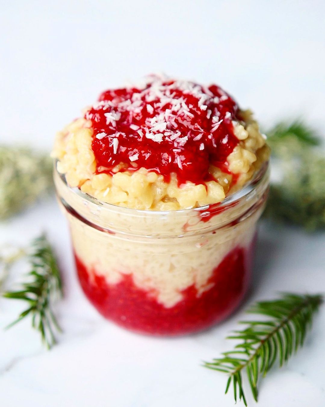 Rice Pudding with Raspberry Sauce