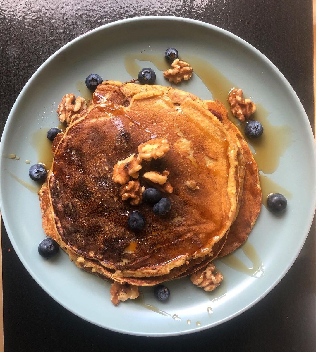 Banana Oat Milk Pancakes with Blueberries
