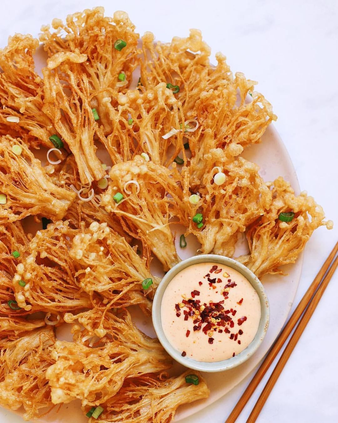 Crispy Enoki Mushrooms with Spicy Mayo