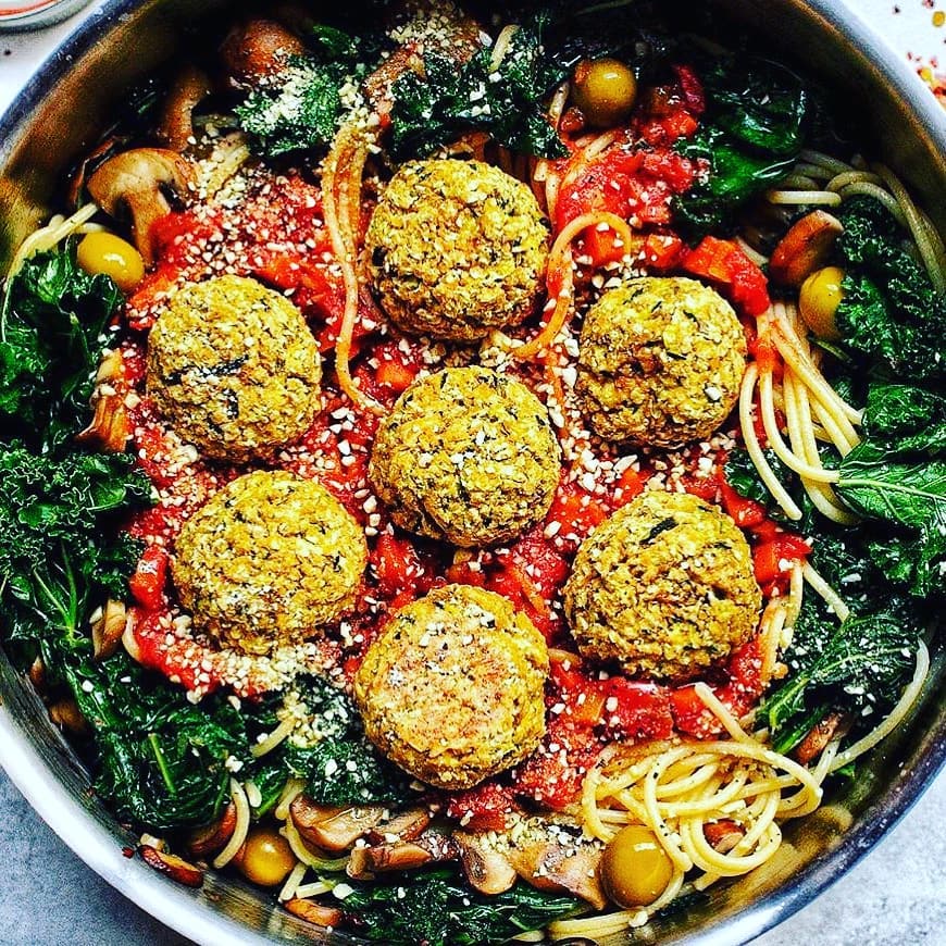 Spaghetti and Chickpea Zucchini Meatballs