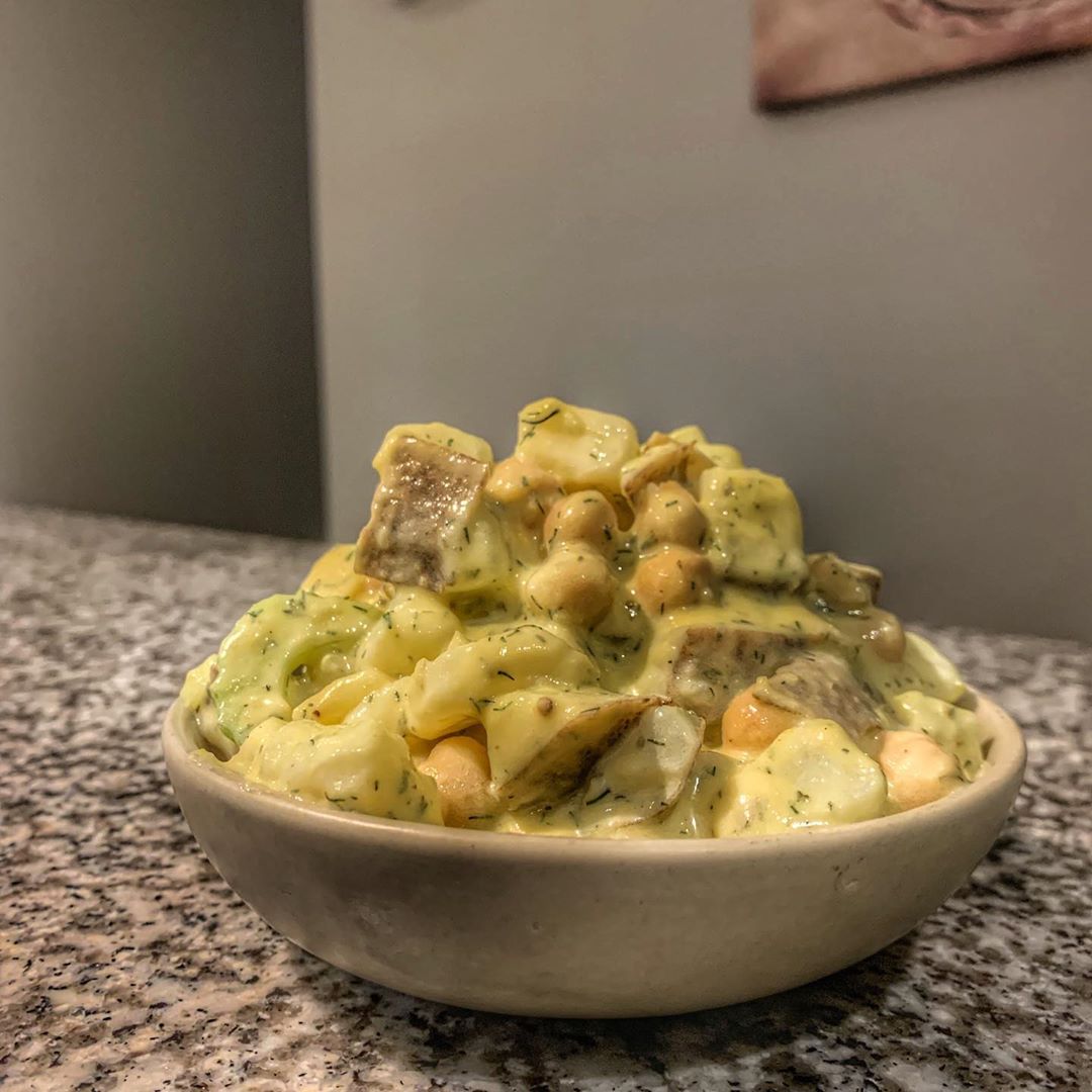 Vegan Potato Salad with Chickpeas and Pickles