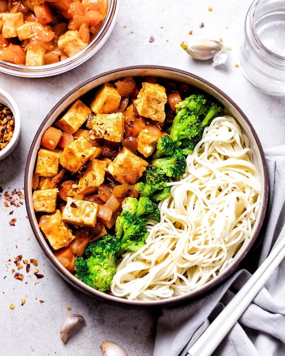 Sweet & Spicy Tofu with Broccoli and Noodles