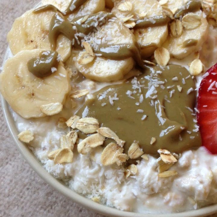 Overnight Oats with Banana, Nut Butter, and Coconut