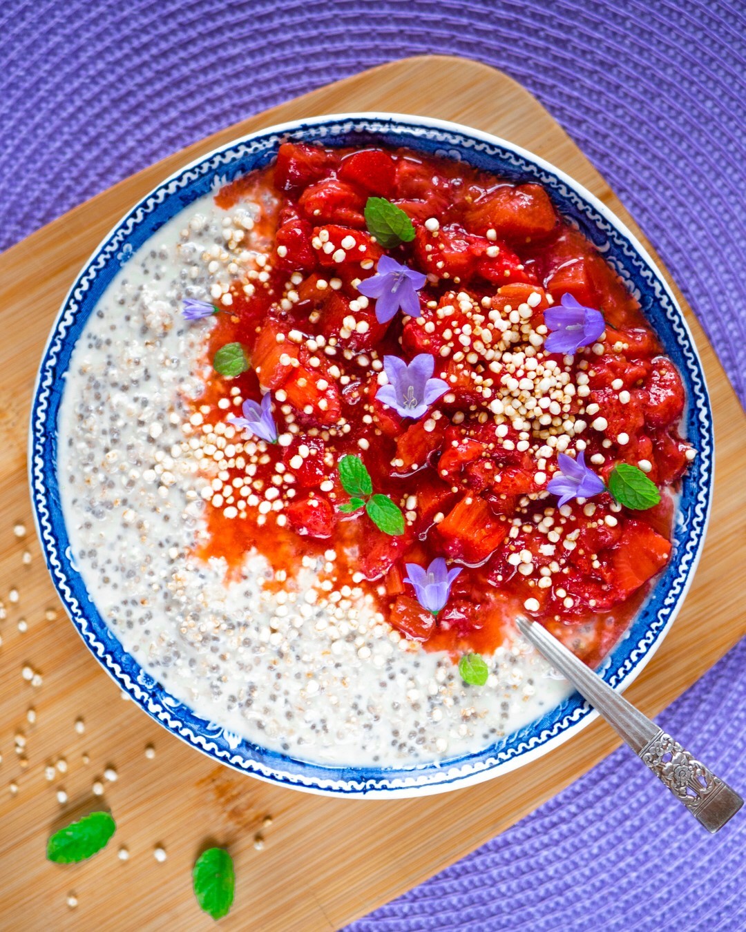 Overnight Chia Oats with Strawberry & Rhubarb Compote