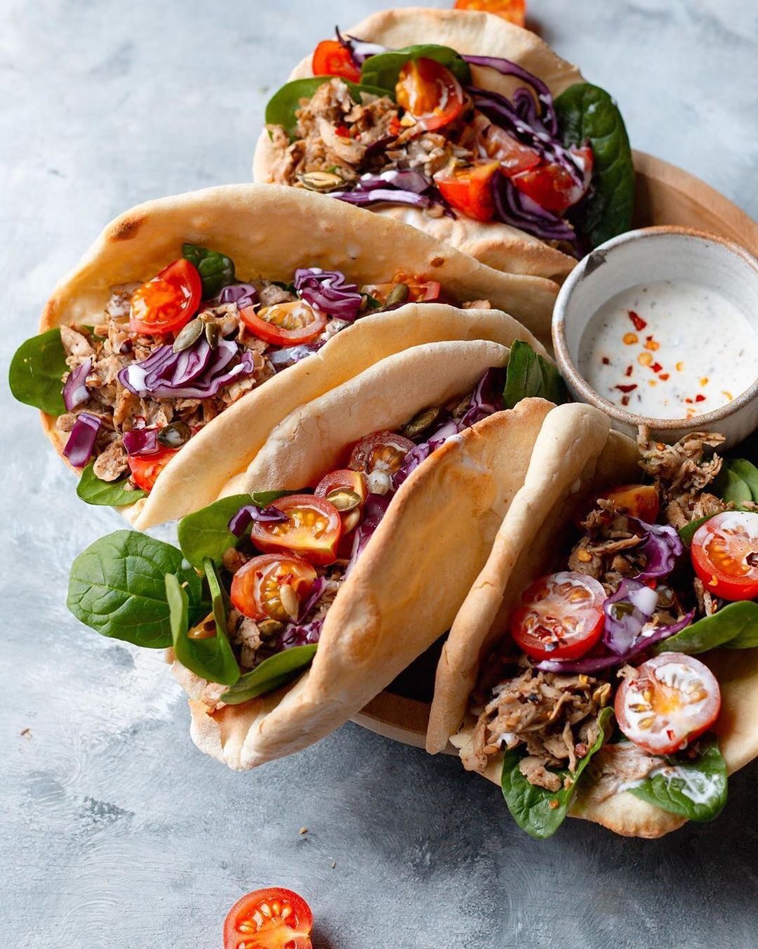 Linda Mccartney’s Vegetarian Pulled 'Chicken' Pitas with Za'atar and Zingy Mayo