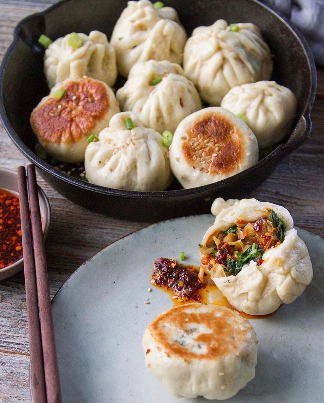 Homemade Pan-Fried Veggies Steamed Bun