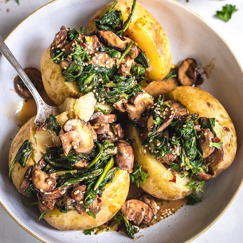 Stuffed Baked Potatoes W/ Mushroom + Spinach